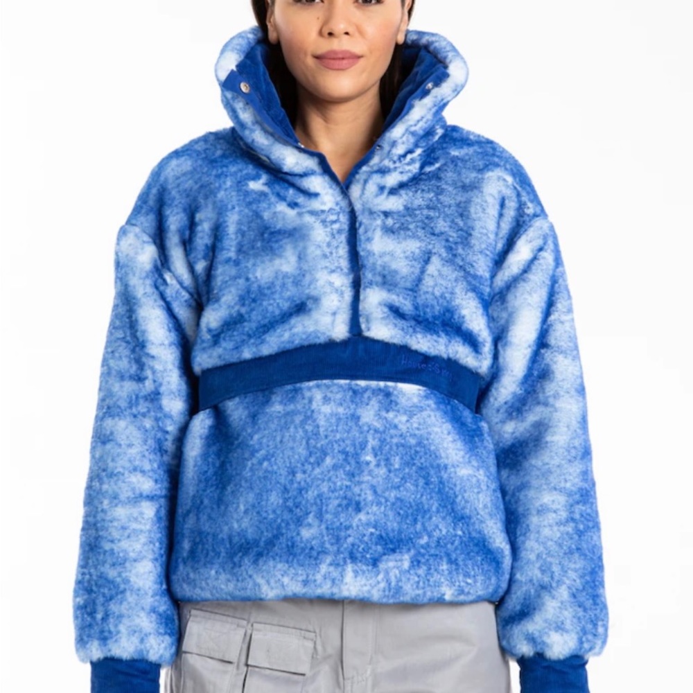 Faux fur pullover with corduroy detailing